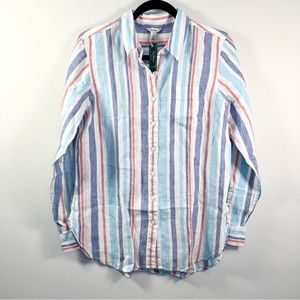 L.L. Bean Premium Washable Linen Button Down Tunic Top Shirt, Medium